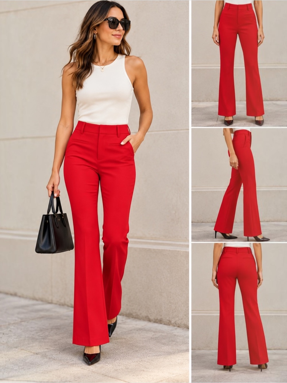 NWT Rachel Zoe Hi Rise Flare Leg Pants Red Stretch Trousers Size 2